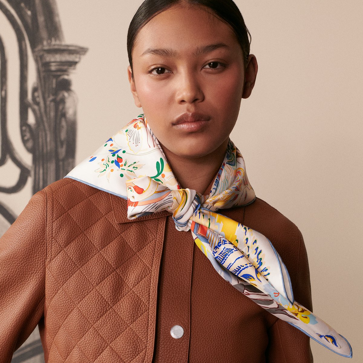 Hermès Emile et Une Nuit scarf 90 Blanc/Bleu Jean/Jaune | BagUSeek