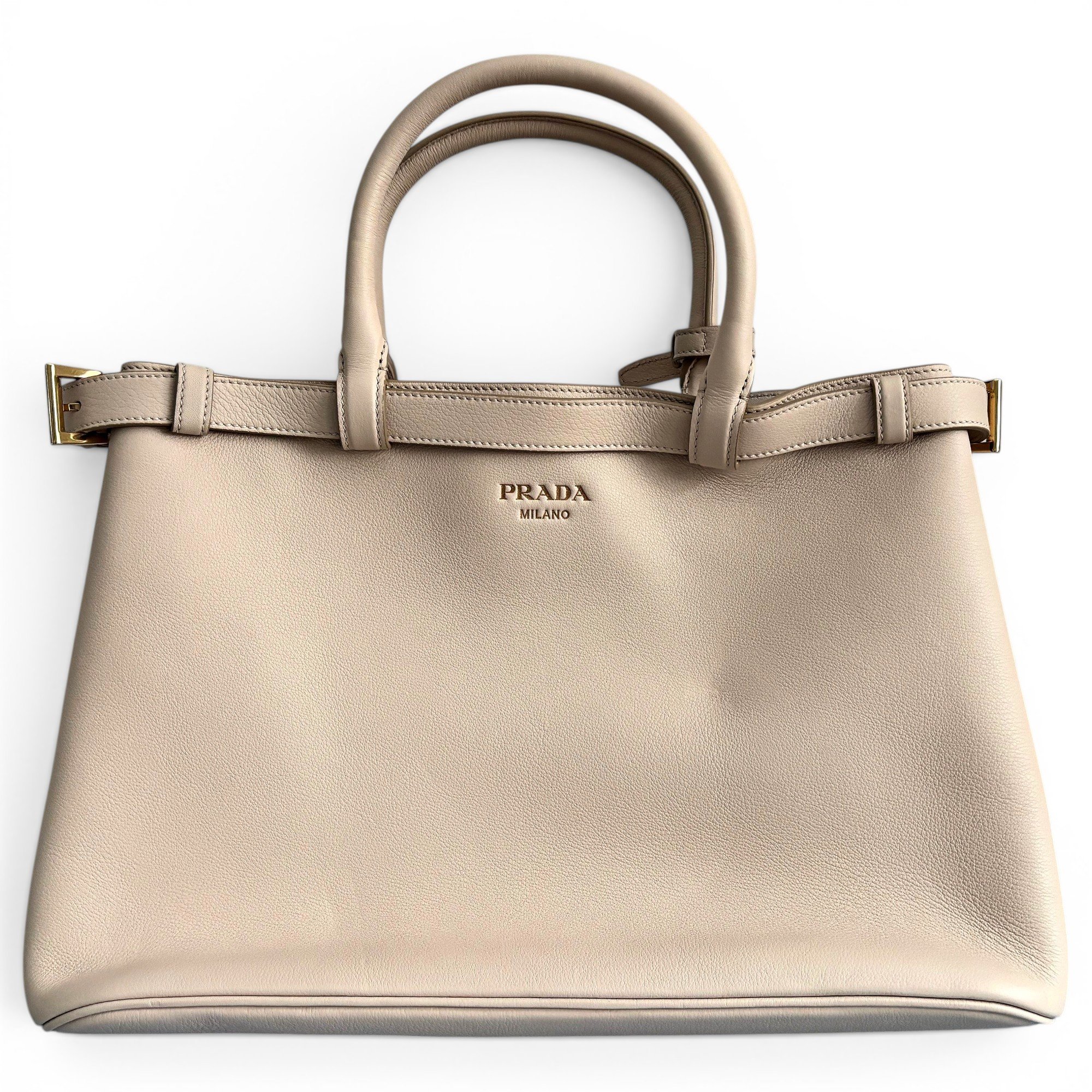 Buckle leather handbag