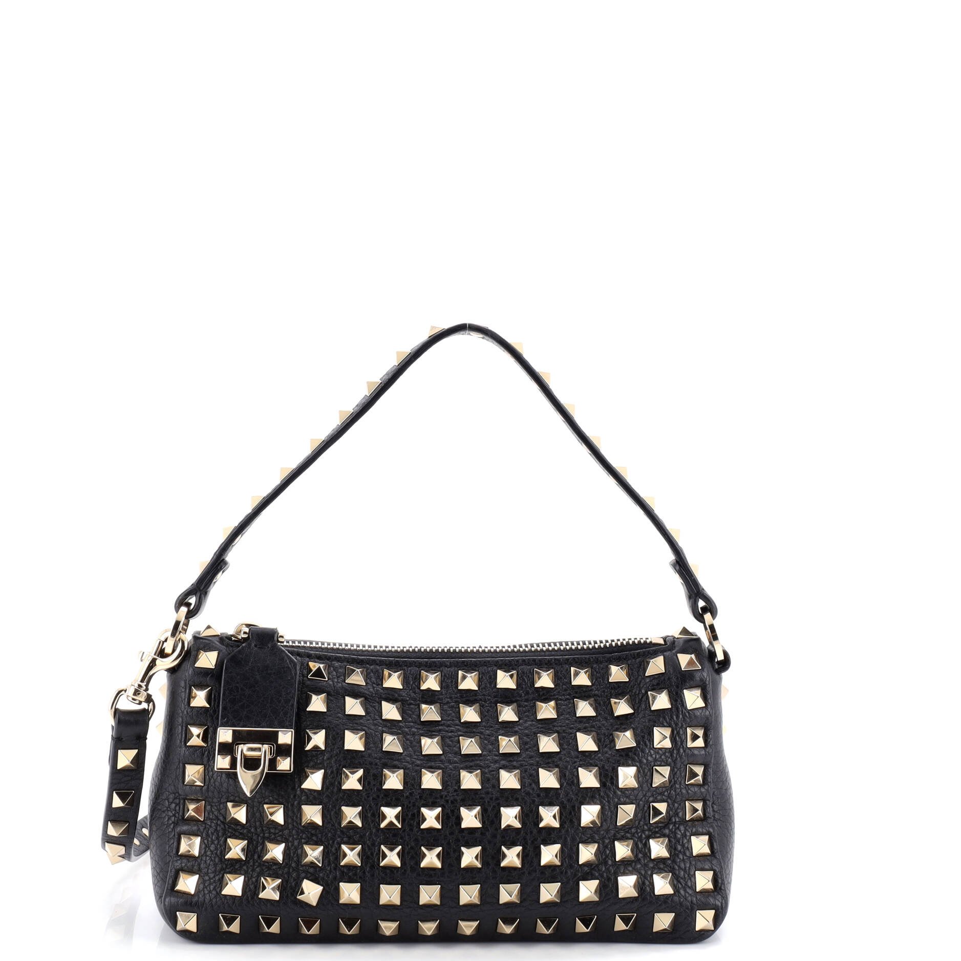 Valentino Garavani Rockstud Flip Lock Zipped Handle Crossbody Bag Grainy Leather Small