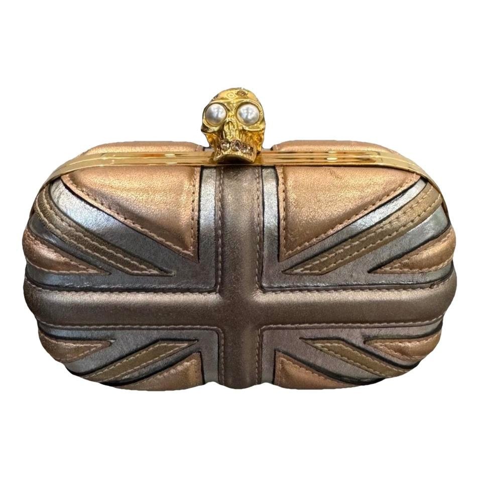 Skull leather clutch bag