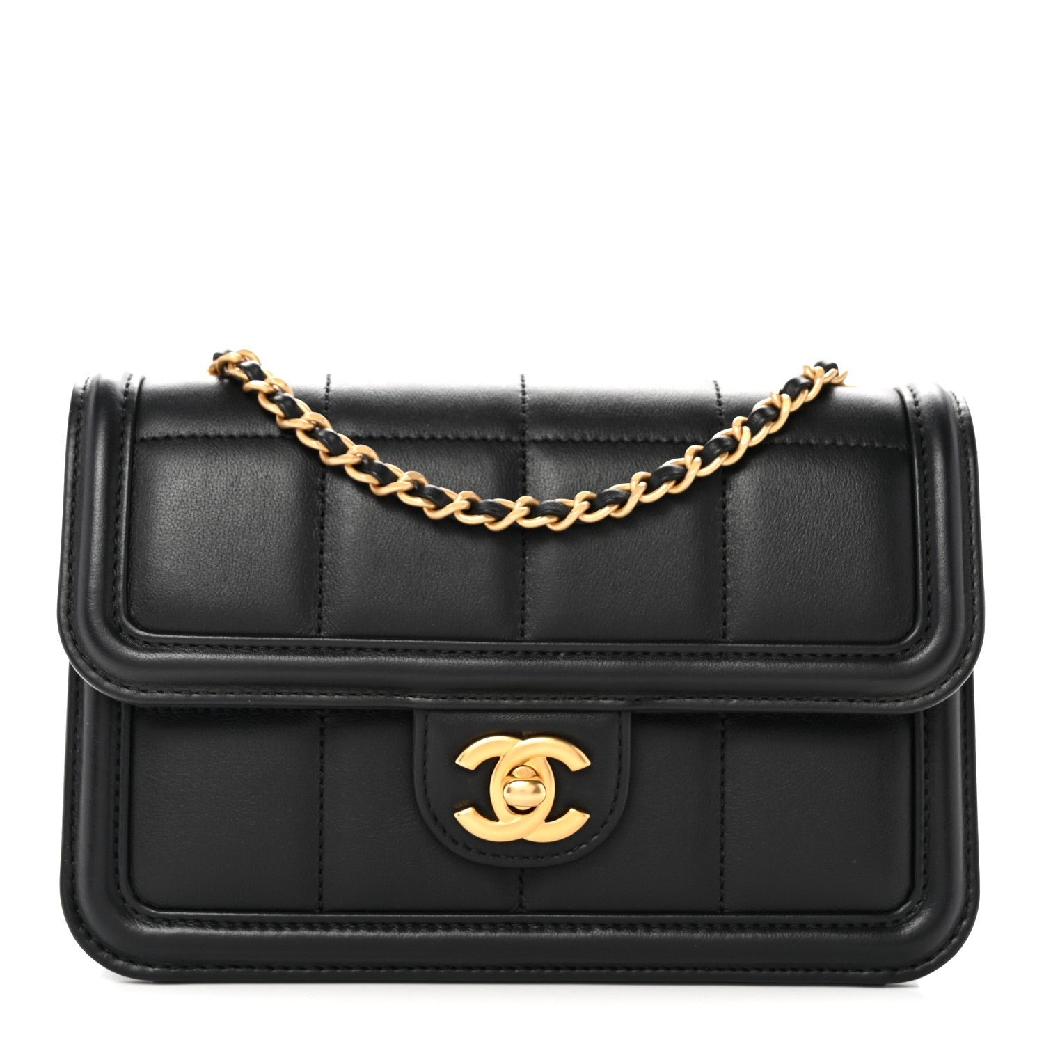 Chanel Lambskin Calfskin Mini Chocolate Bar Flap Bag Black