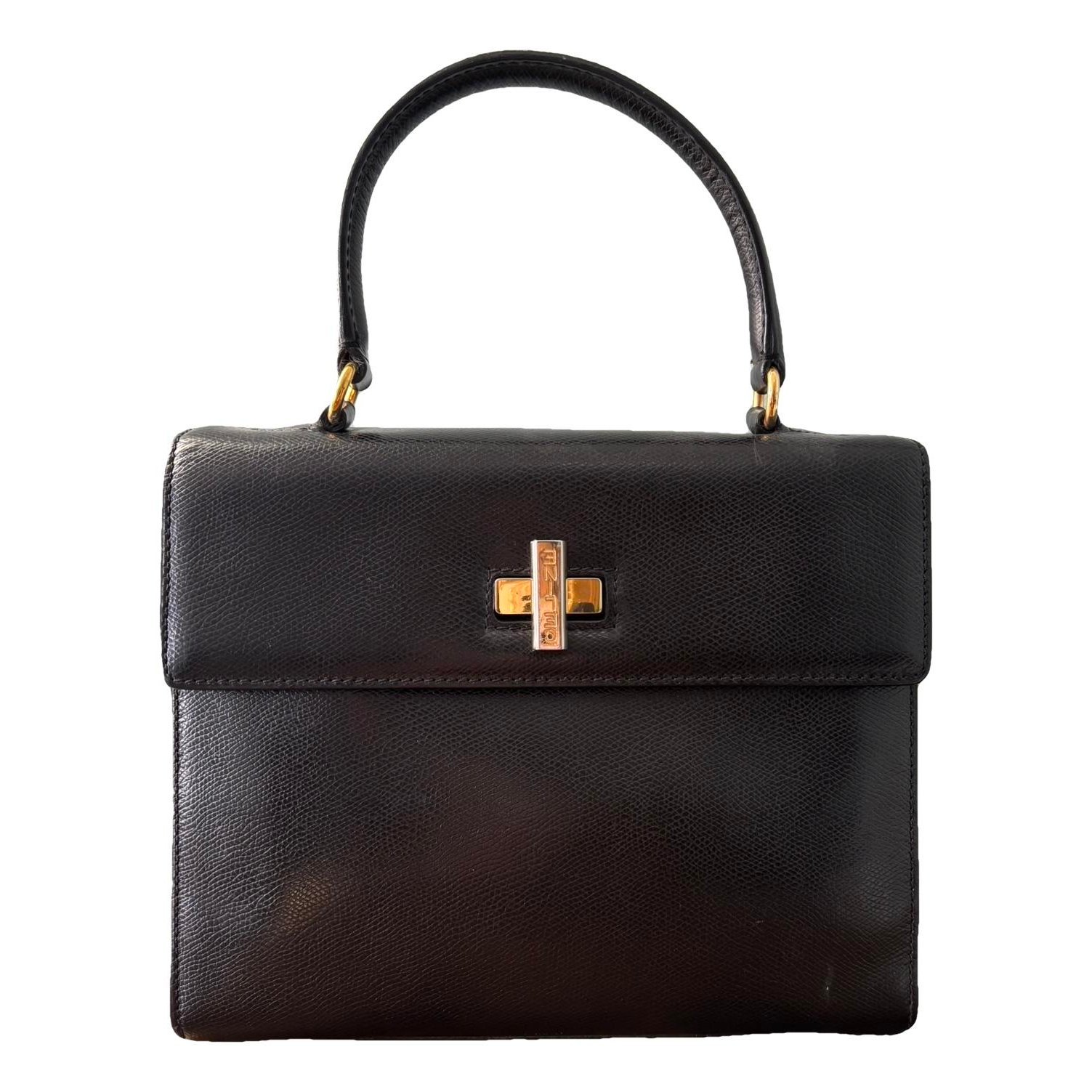 Clasp leather handbag