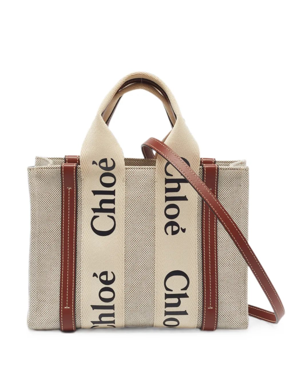 Woody leather-trim tote bag
