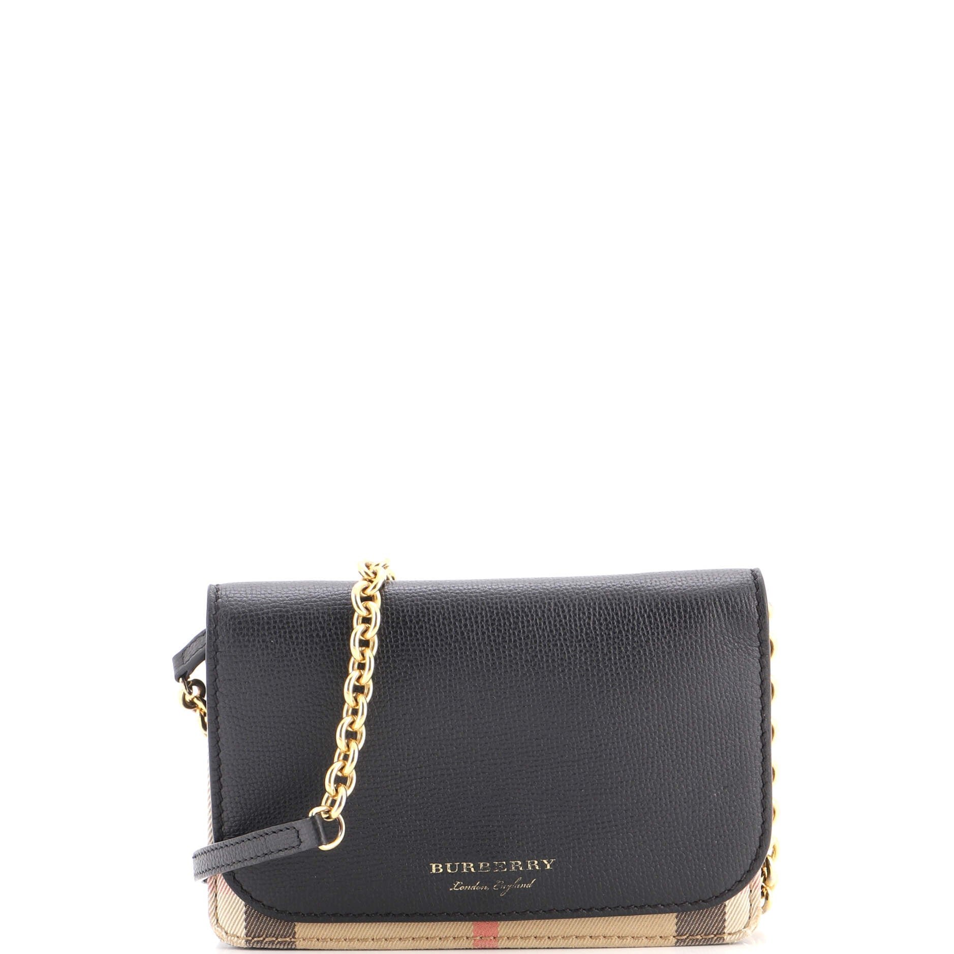 Hampshire Wallet on Chain Leather and House Check Canvas
