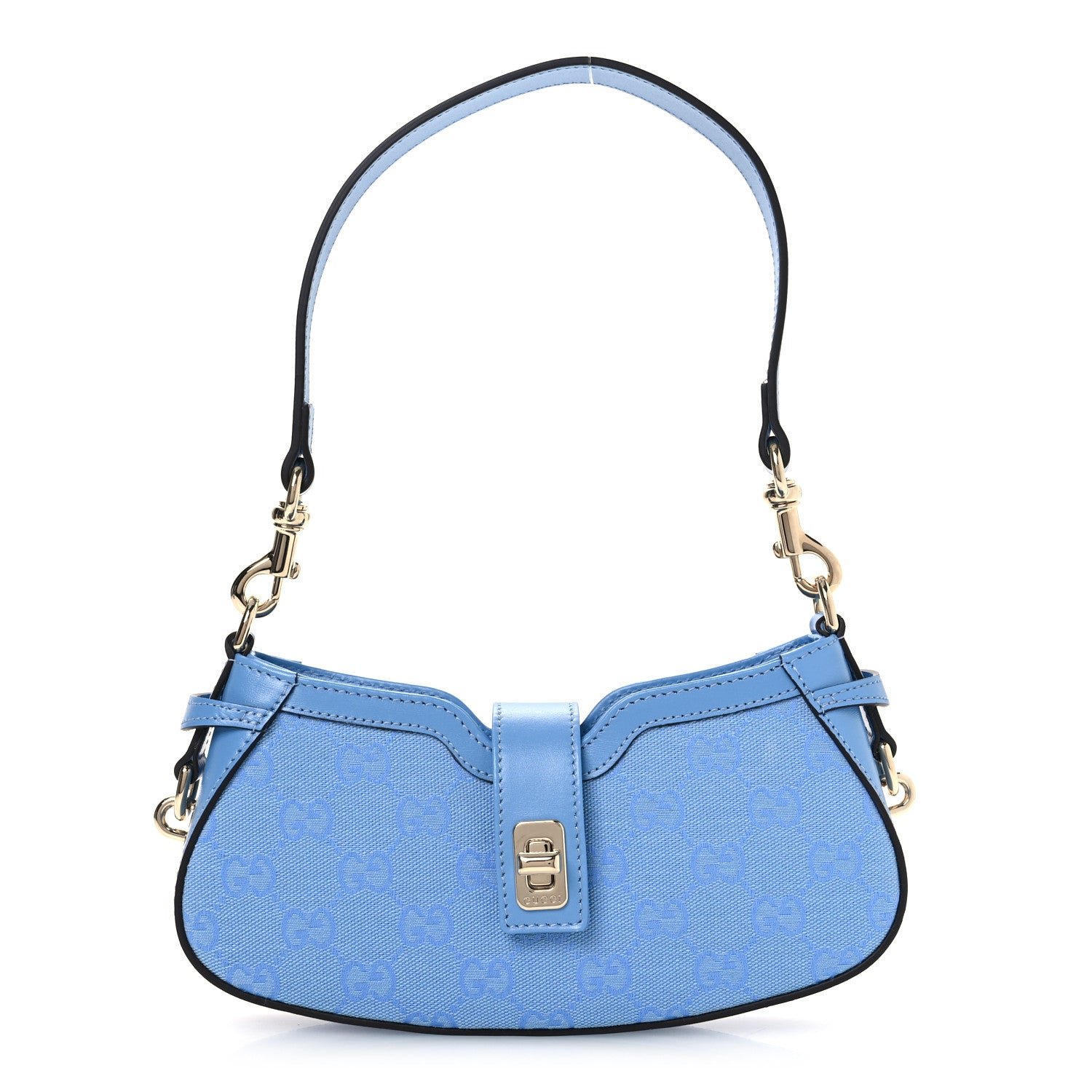 Gucci Calfskin Monogram Mini Moon Side Shoulder Bag Blue