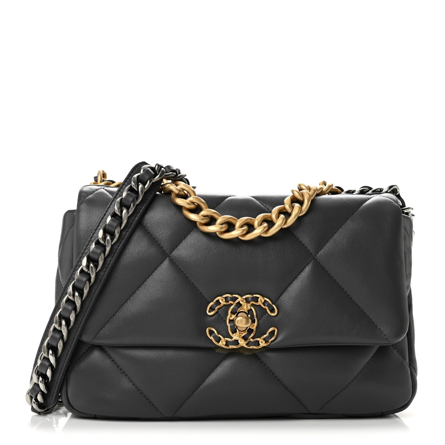 Chanel Lambskin Quilted Medium Chanel 19 Flap Dark Grey