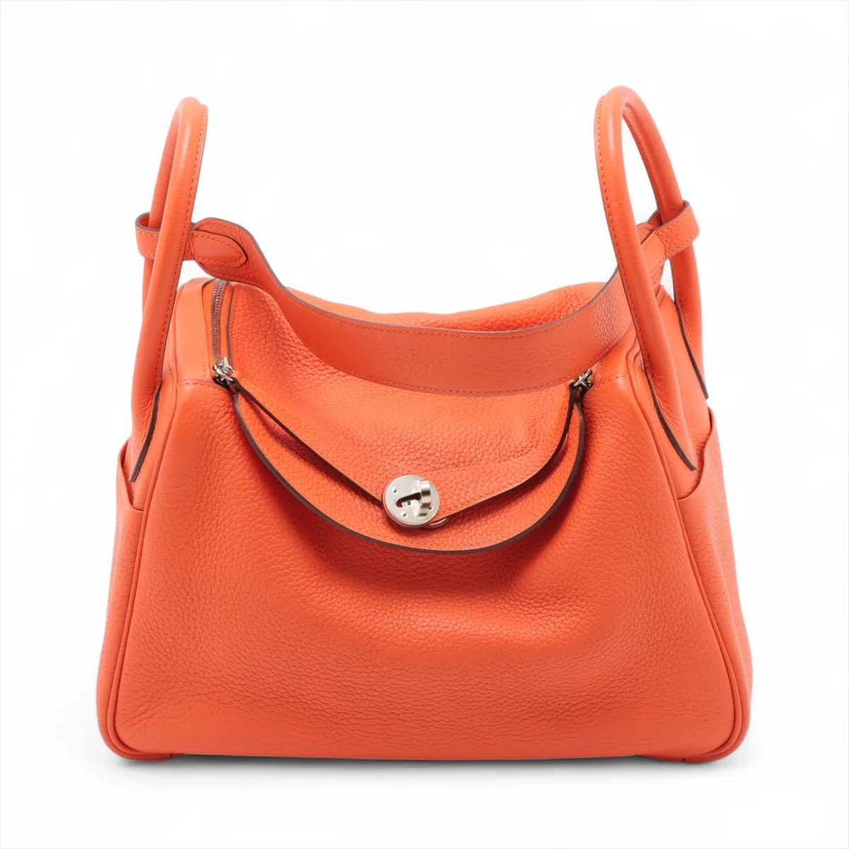 Hermès Lindy 30 Taurillon Clemence Orange Silver Metal Fittings