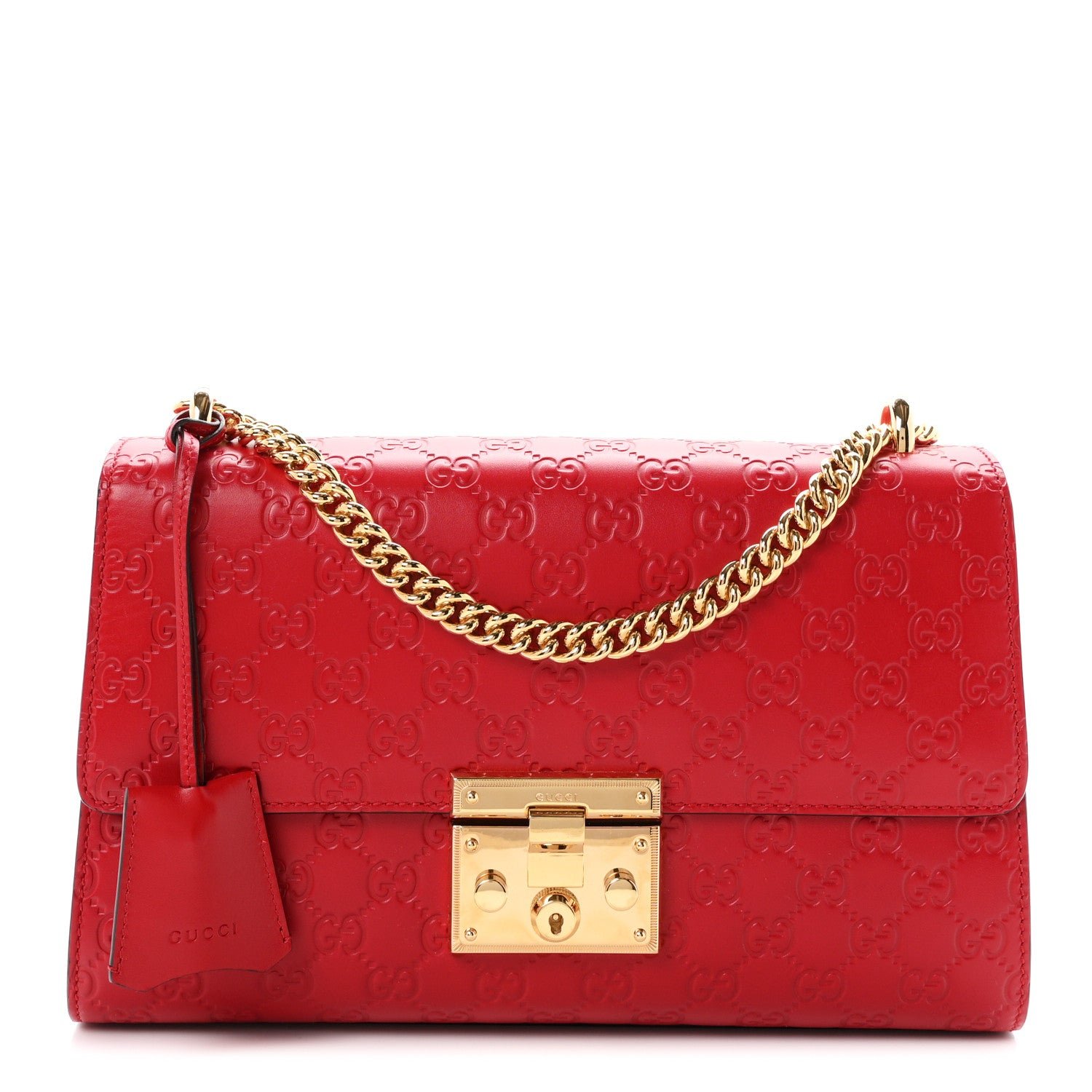 Gucci Guccissima Medium Padlock Shoulder Bag Hibiscus Red