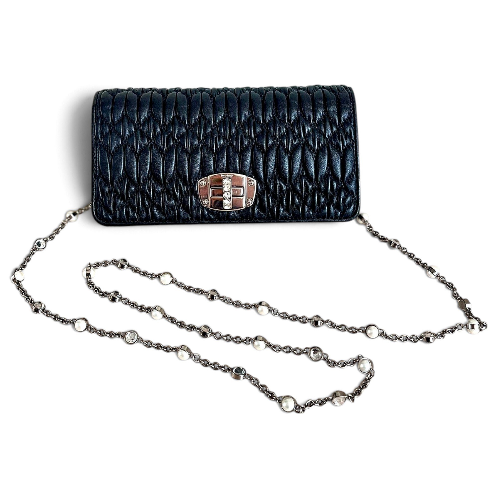 Miu Crystal leather crossbody bag
