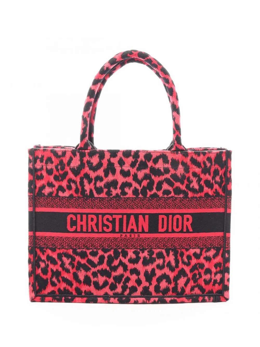 2010-2026 Mizza Medium Embroidered Canvas Leopard Book tote bag
