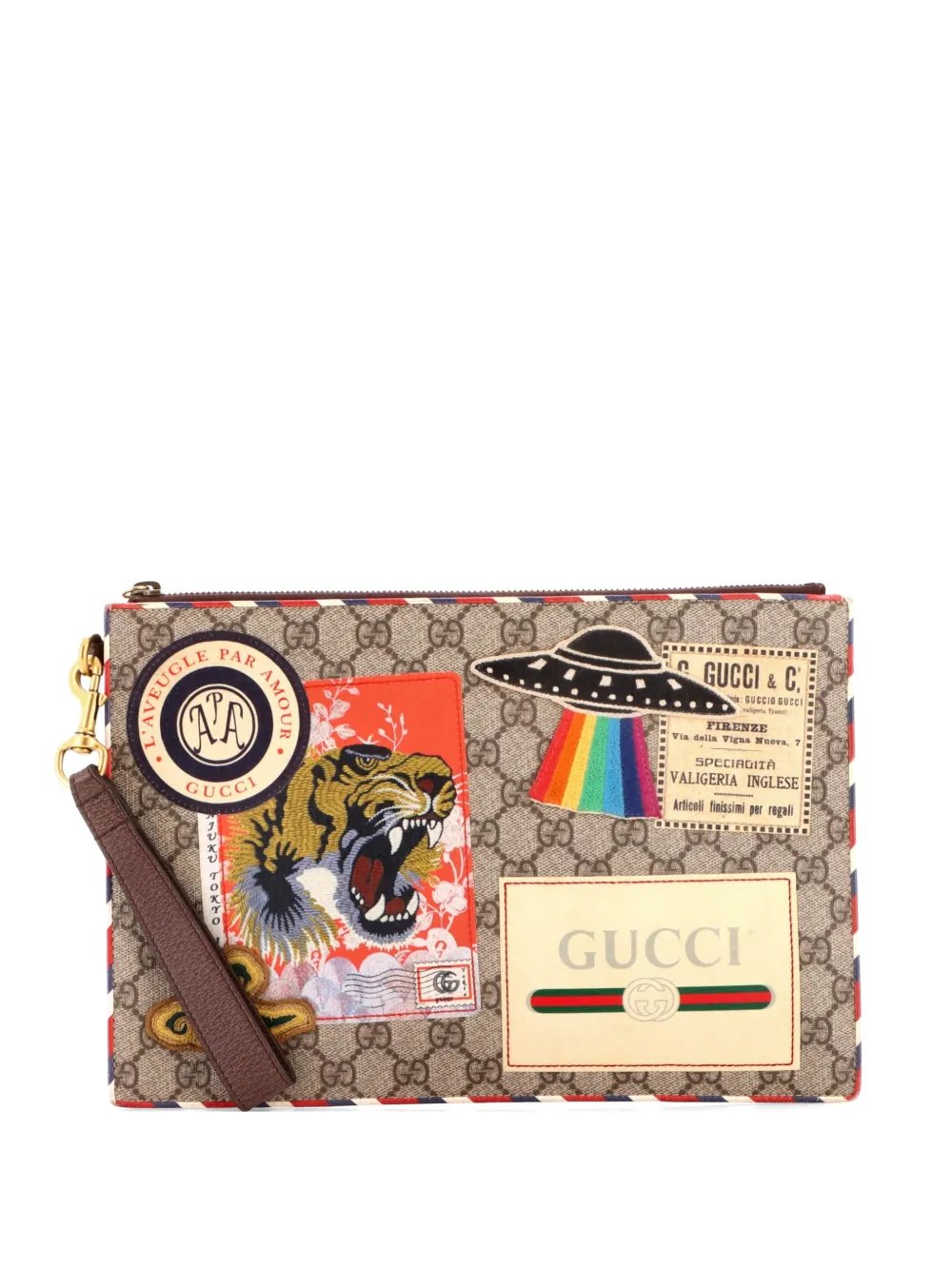 Courrier Pouch GG Coated Canvas with Applique clutch bag