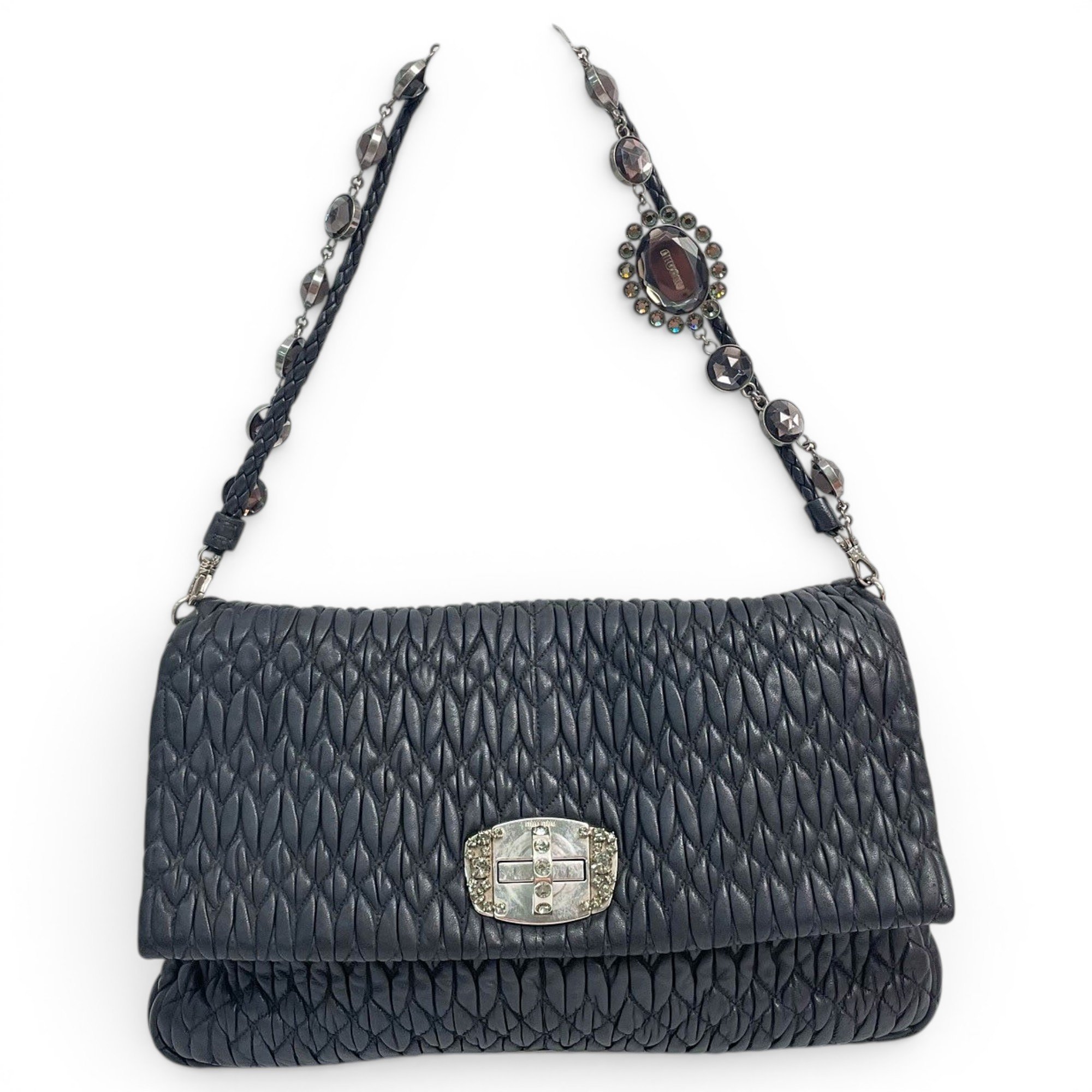 Miu Crystal leather handbag