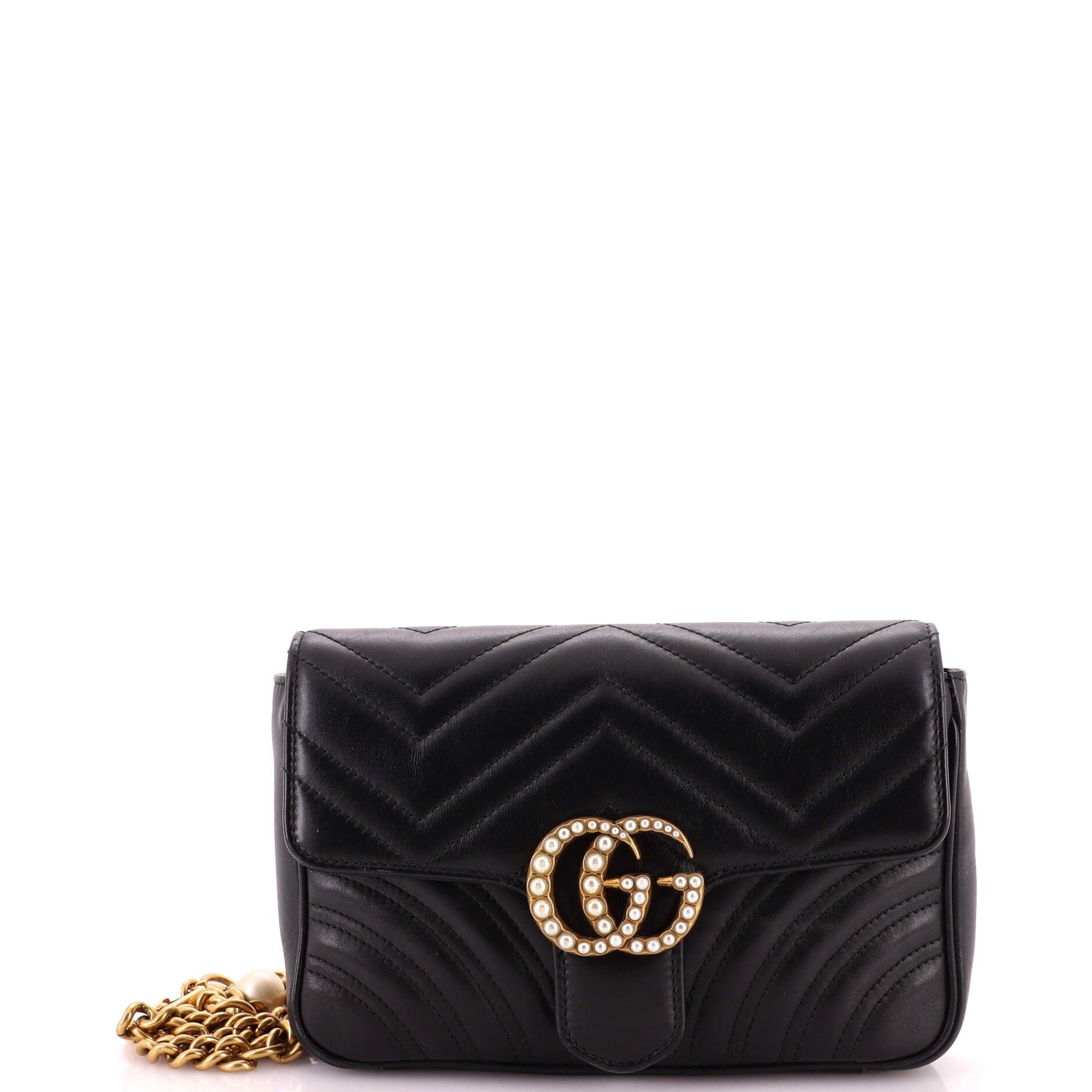 Pearly GG Marmont Flap Belt Bag Matelasse Leather