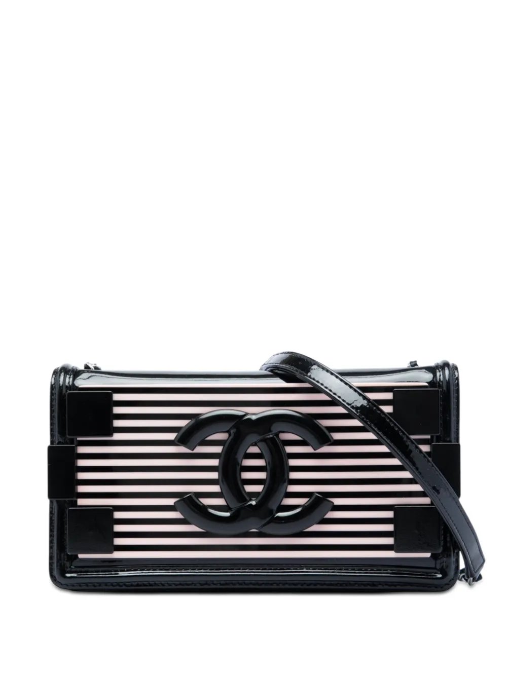 2014 Patent and Acrylic Striped Boy Brick Horizontal Flap crossbody bag