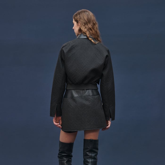 Gris Nuit "H Kelly" Mixed Leather Quilted Jacket