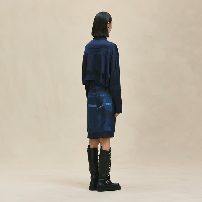 Bleu Encre "Dressage Tressage" Long-sleeve Twillaine Sweater Dress