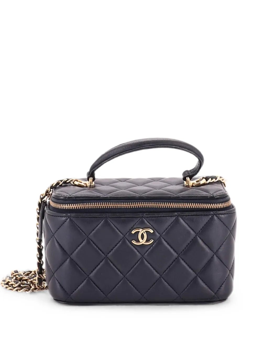 Classic Top Handle Vanity Case with Chain Quilted Lambskin Small crossbody bag