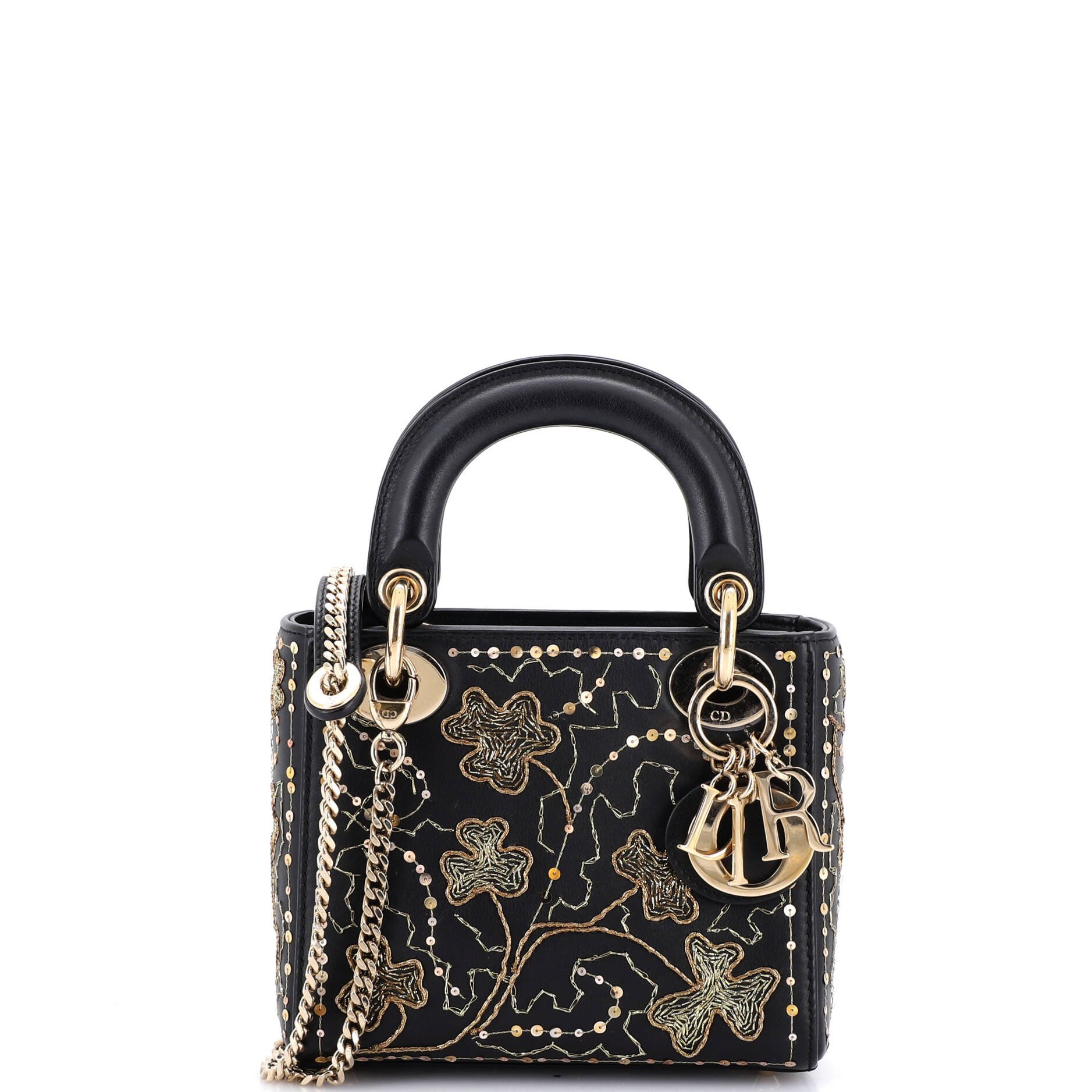 Lady Dior Chain Bag Embroidered Calfskin Mini