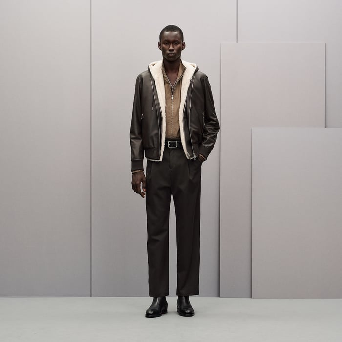 Kaki Hooded Rib-trim Jacket