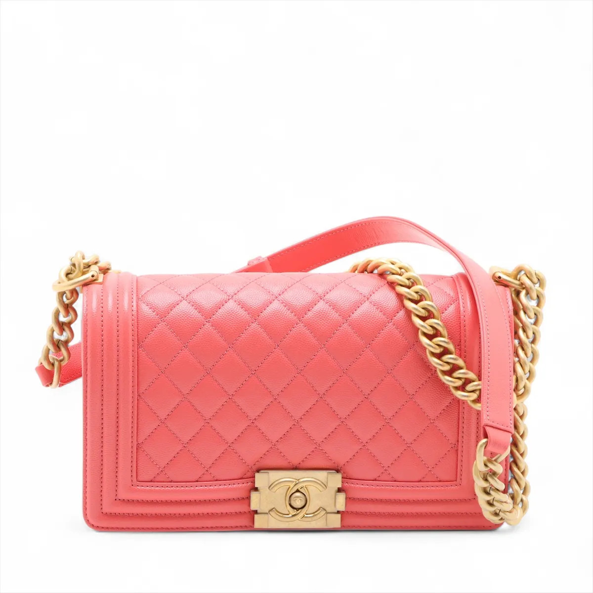 Chanel BOY CHANEL 25 Caviar Skin Chain Shoulder Bag Pink Gold Metal Fittings 25X