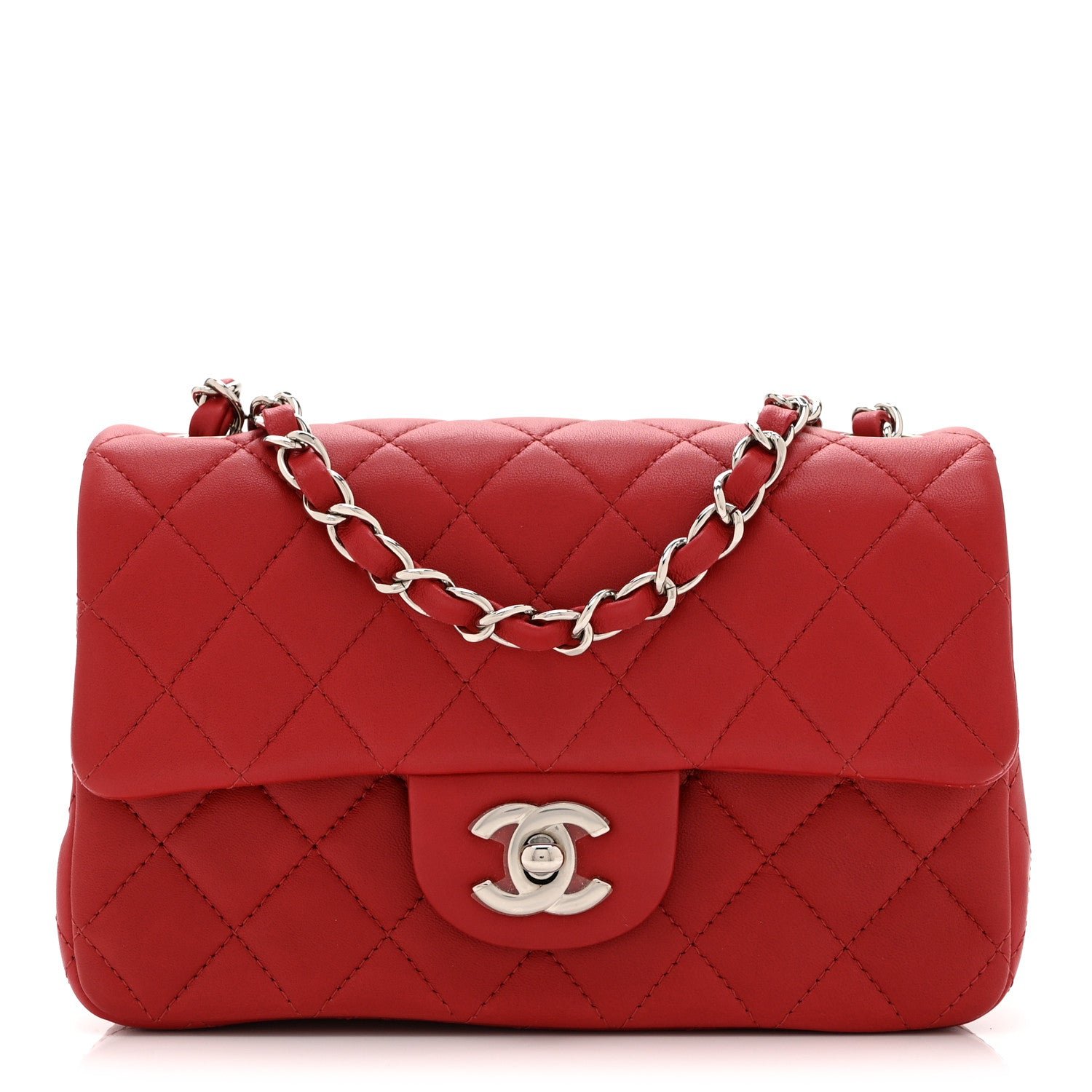 Chanel Lambskin Quilted Mini Rectangular Flap Dark Red