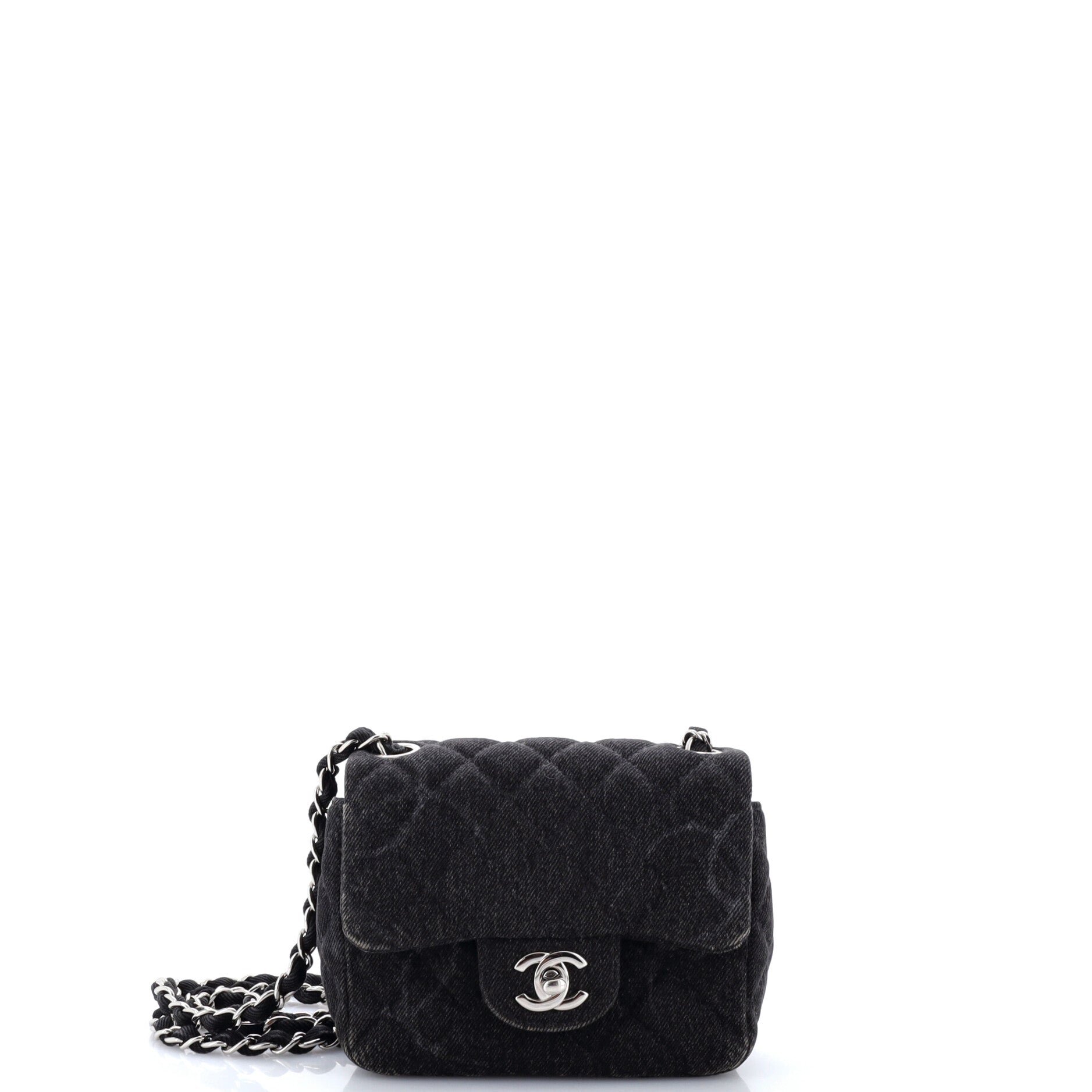 Square Classic Single Flap Bag Quilted CC Printed Denim Mini