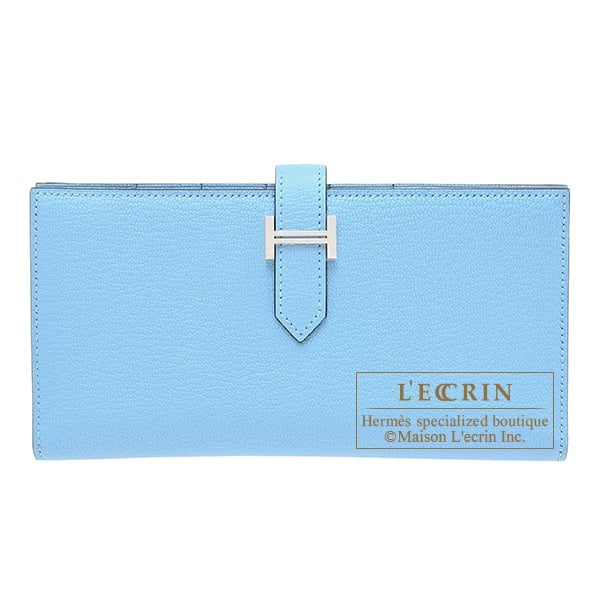 Hermes Bearn Soufflet Celeste Chevre myzore goatskin Silver hardware