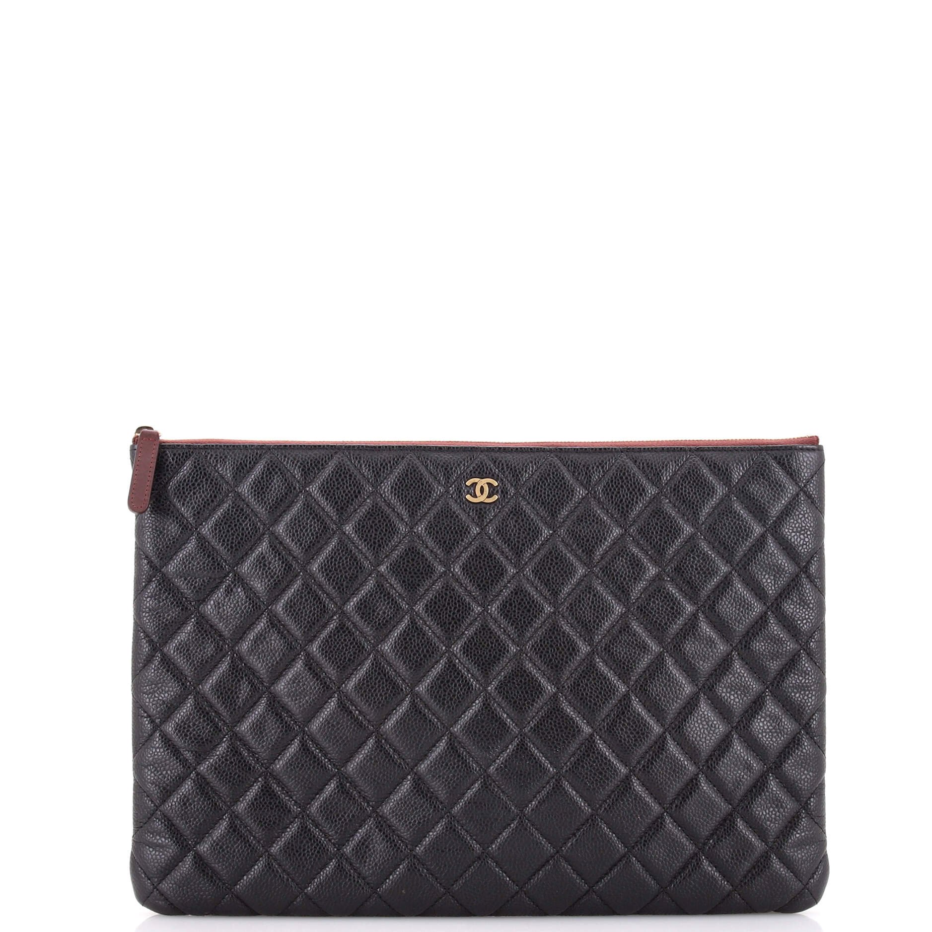 Chanel O Case Clutch Quilted Caviar Large