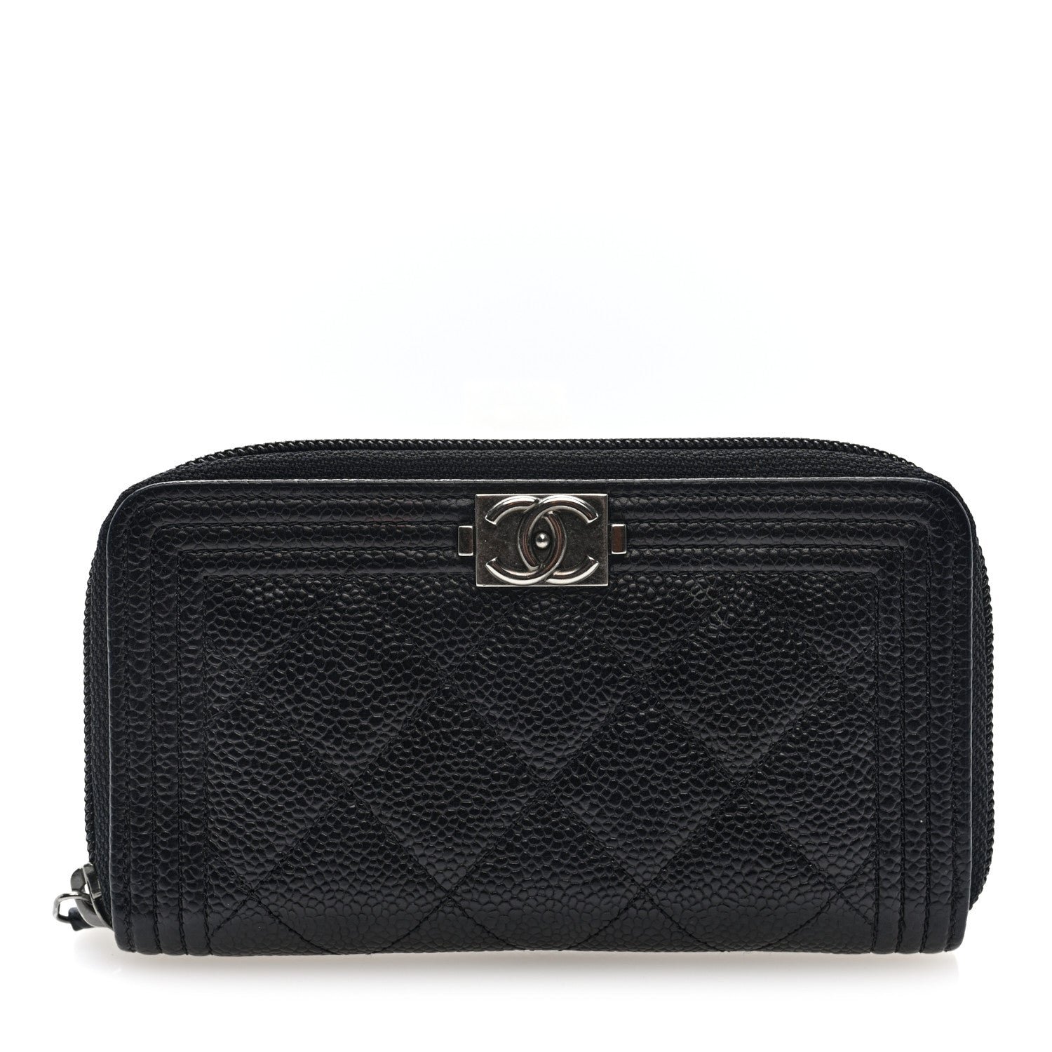 Chanel Caviar Quilted Small Boy Zip Around Wallet Black