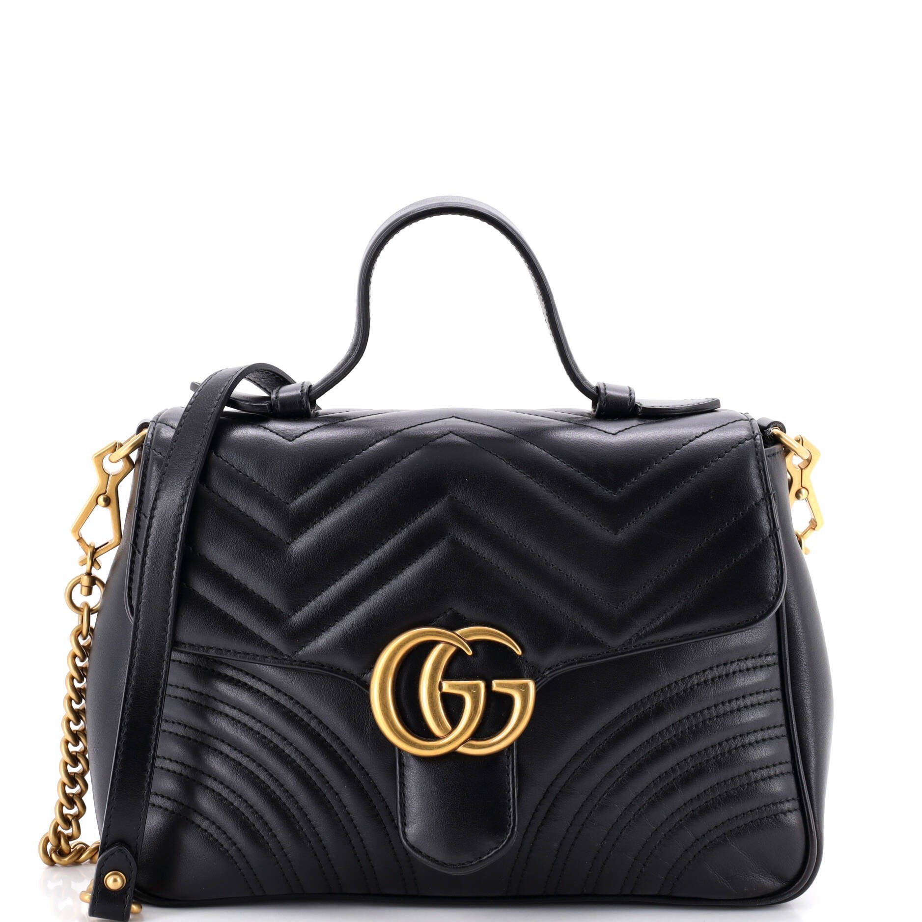 GG Marmont Top Handle Flap Bag Matelasse Leather Small