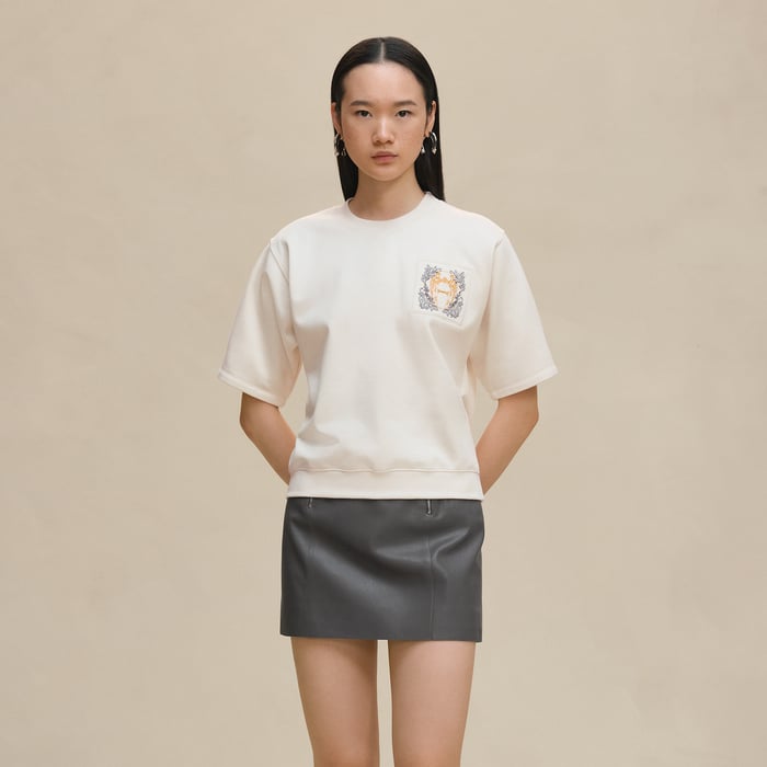 Blanc Cassé "Della Cavalleria" Embroidered Short-sleeve Sweatshirt