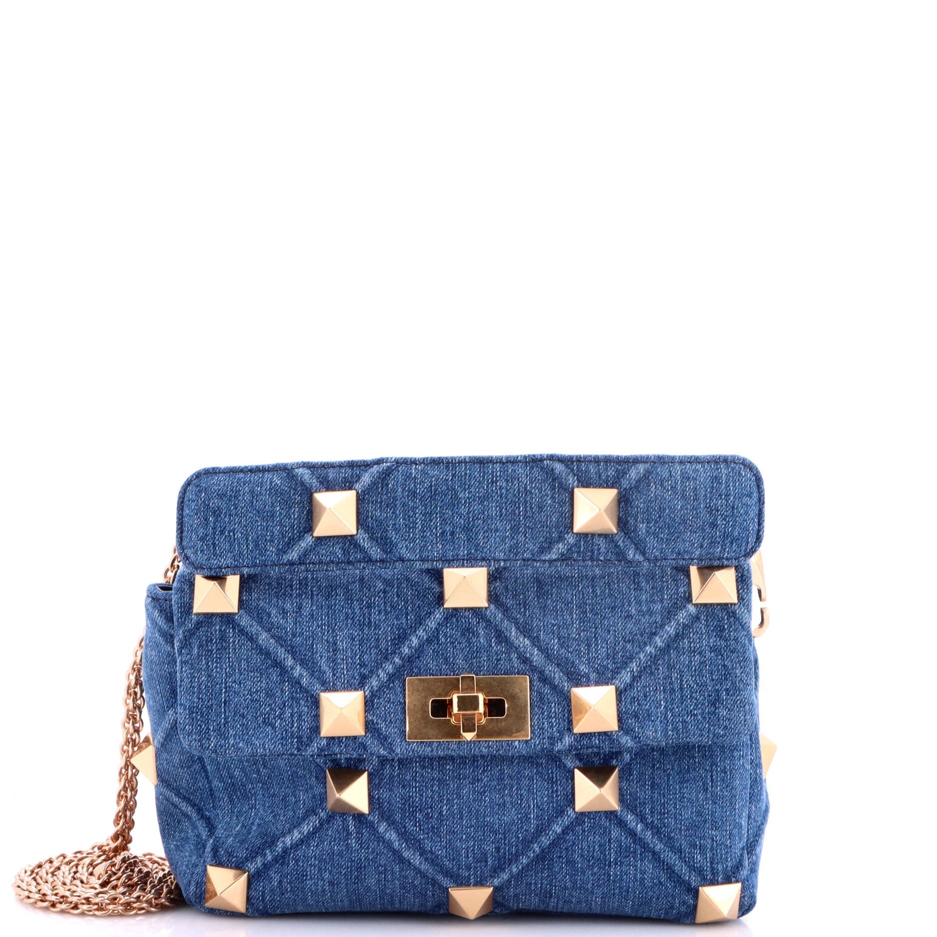 Valentino Garavani Roman Stud Flap Bag Quilted Denim Medium