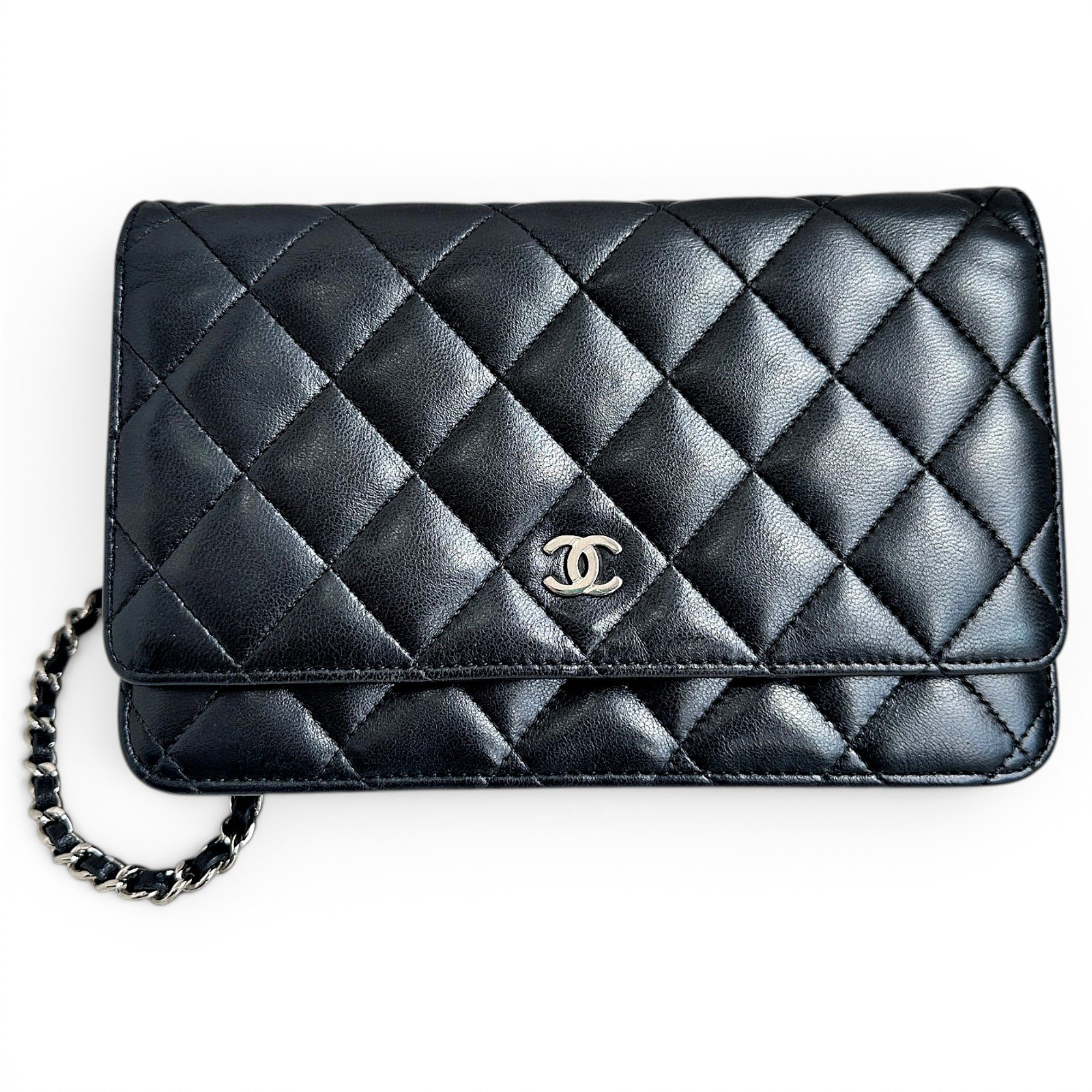 Trendy CC Wallet on Chain leather handbag