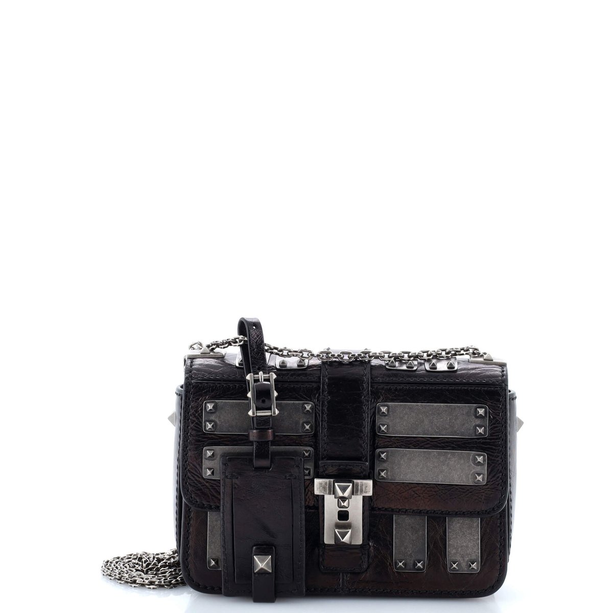 Valentino Garavani B-Rockstud Shoulder Bag Glazed Leather with Metal Embellishment Micro