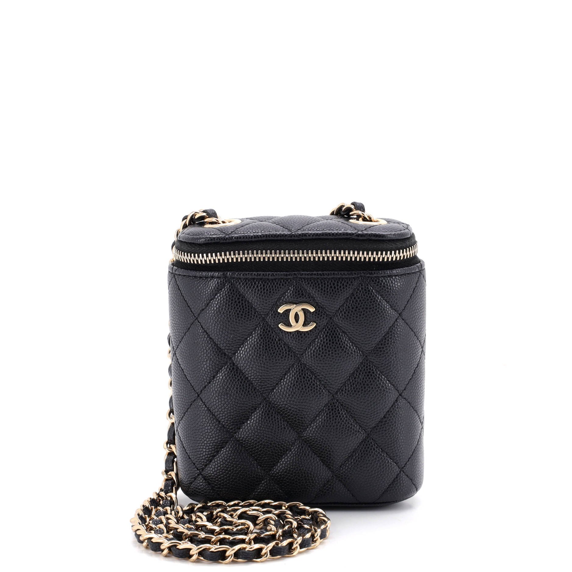 Vertical Classic Vanity Case with Chain Quilted Caviar Mini