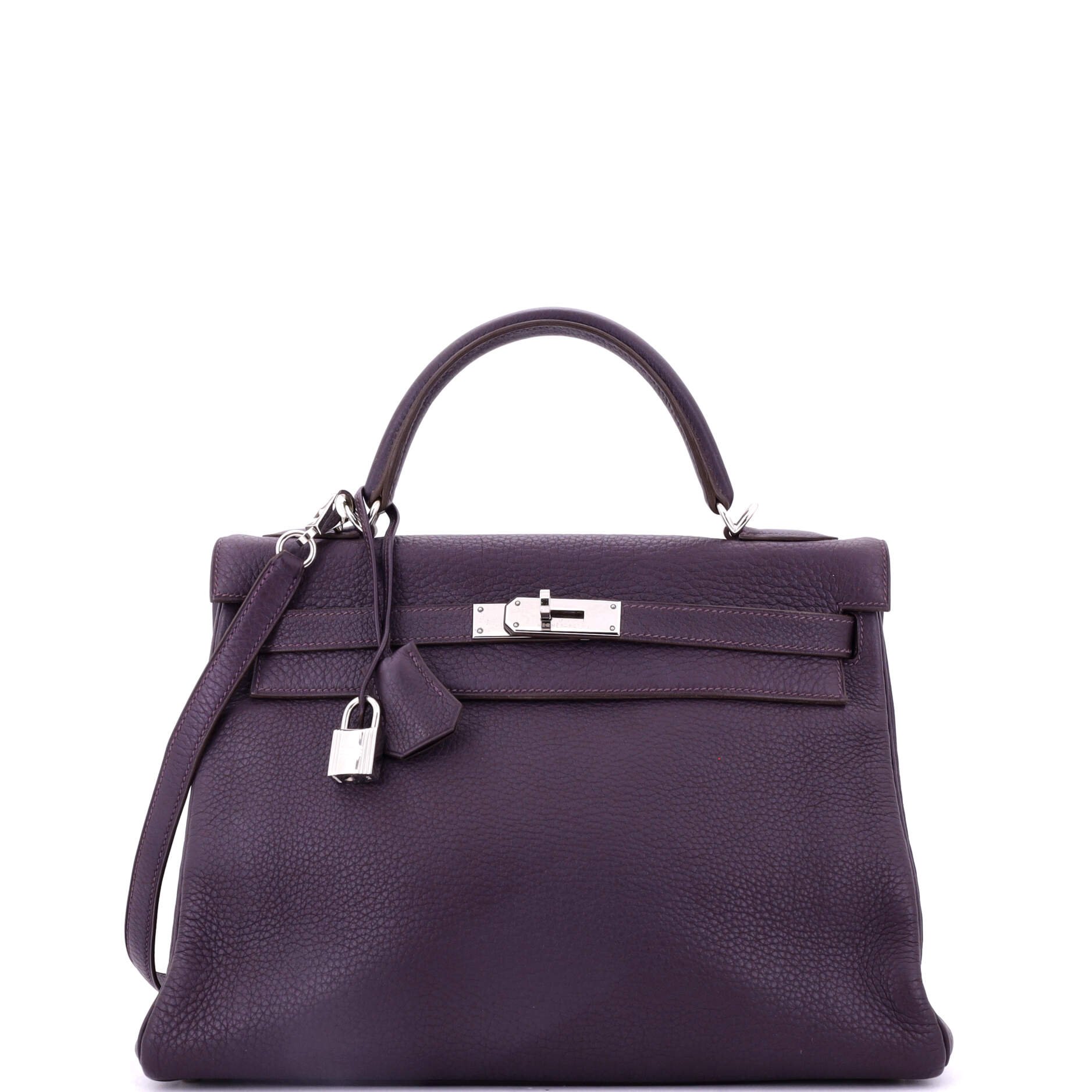Hermes Kelly Handbag Cassis Clemence with Palladium Hardware 32