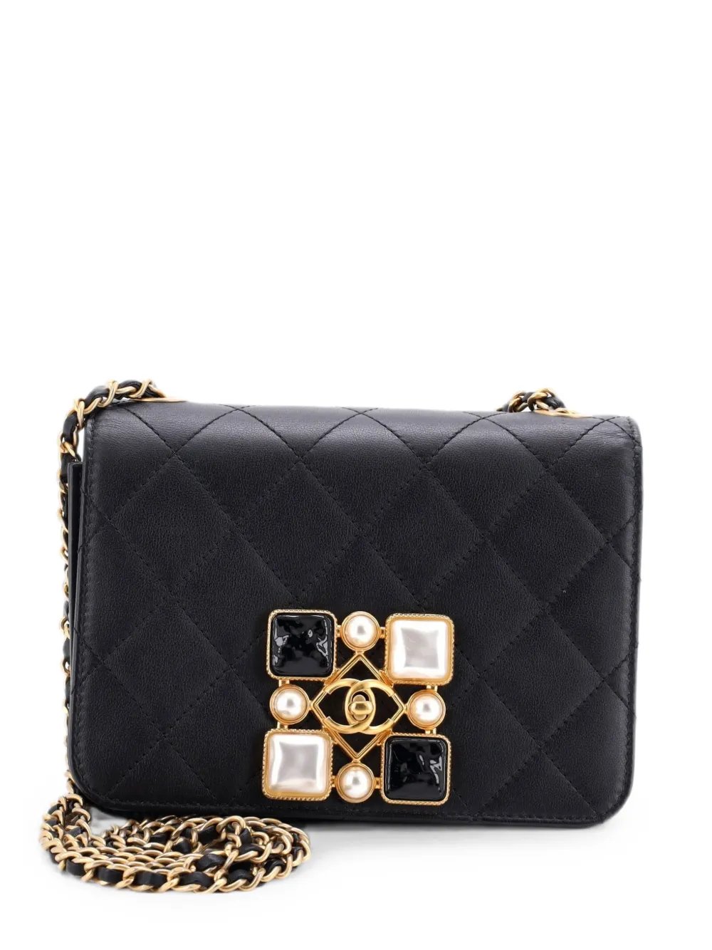 Resin and Pearl CC Full Flap Bag Quilted Calfskin Small crossbody bag