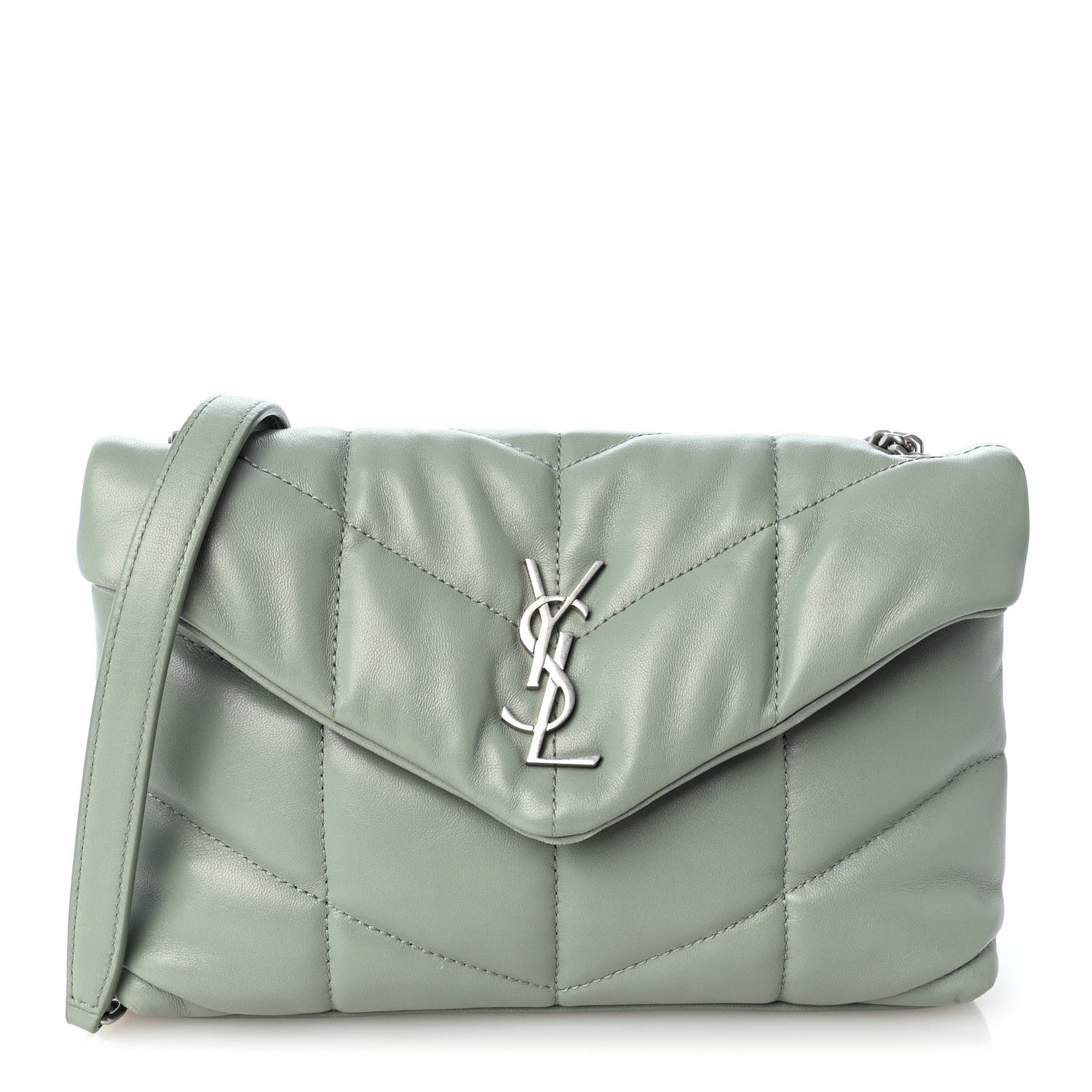 Saint Laurent Lambskin Quilted Toy Loulou Puffer Monogram Chain Satchel Mint