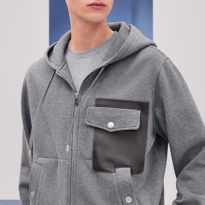 Gris "Empreintes Sellier Cuir" Zipped Hooded Sweater