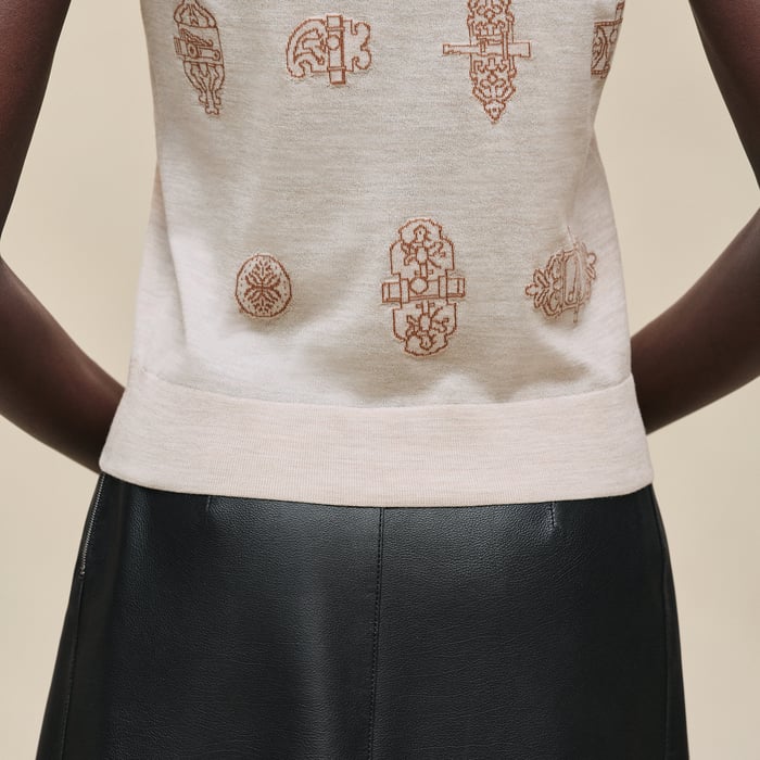 Beige Naturel "Ferronnerie" Short-sleeve Sweater