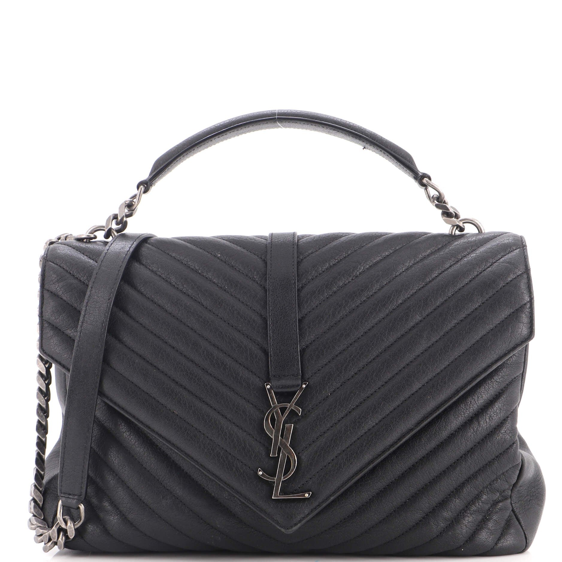 Classic Monogram College Bag Matelasse Chevron Leather Large
