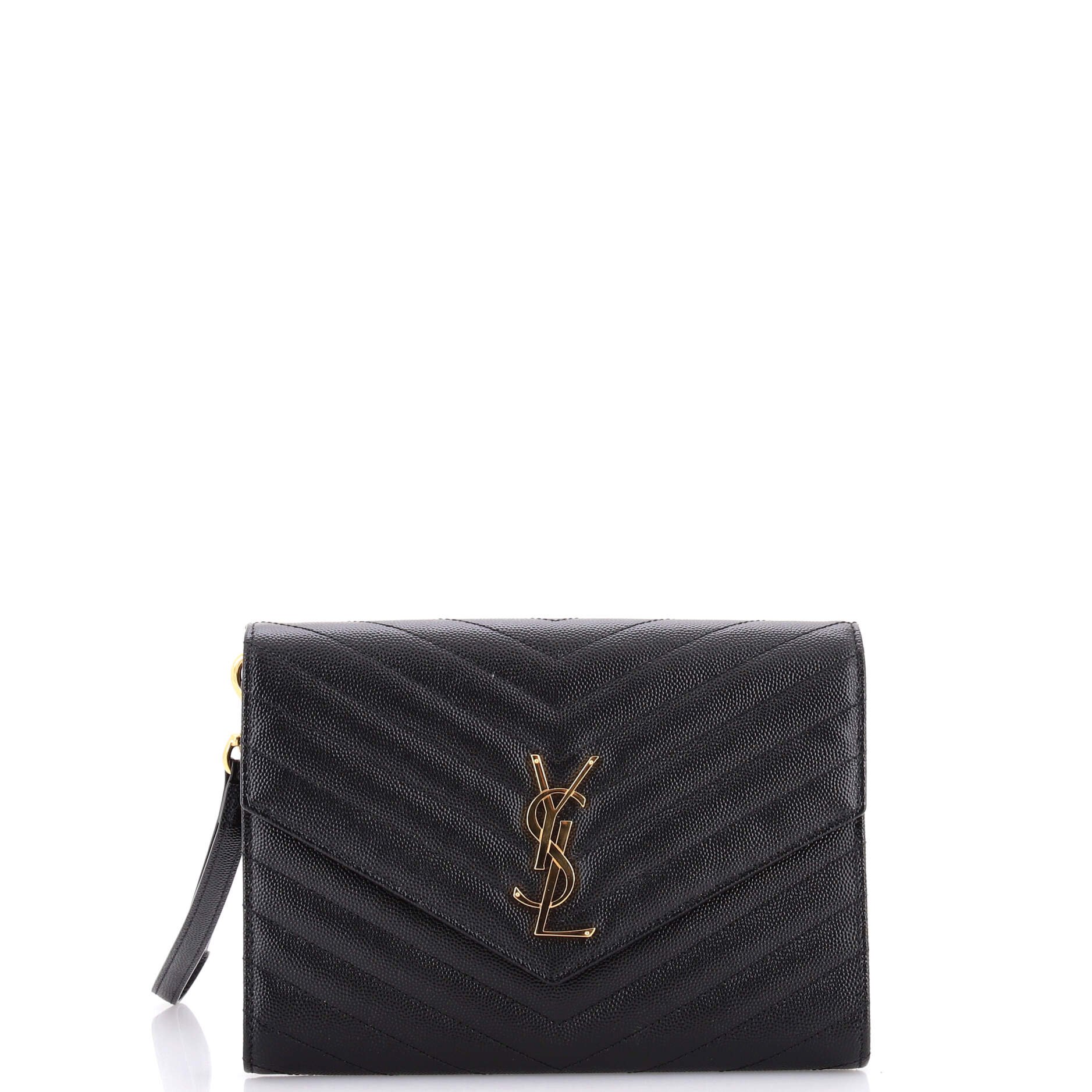Saint Laurent Classic Monogram Envelope Wristlet Clutch Matelasse Chevron Leather
