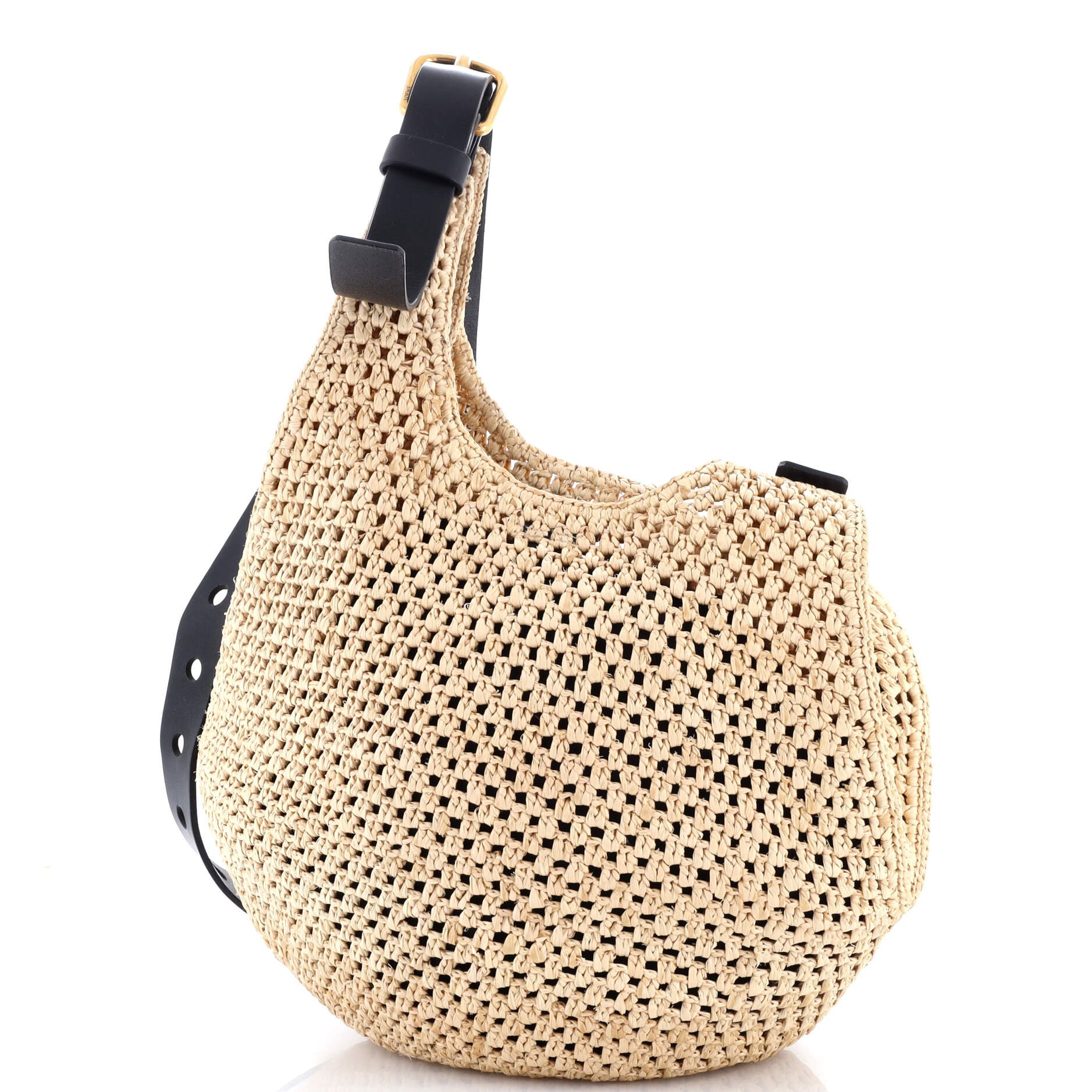 Loewe Paula&#39;s Ibiza Punch Hole Hobo Raffia with Leather Small