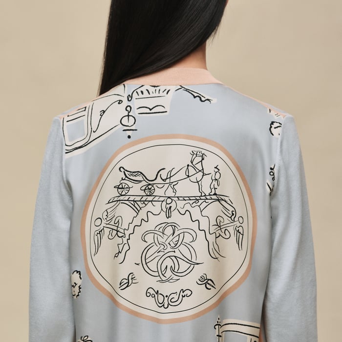 Gris Paruline "Ex-libris a Main Levee" Long-sleeve Twillaine Cardigan