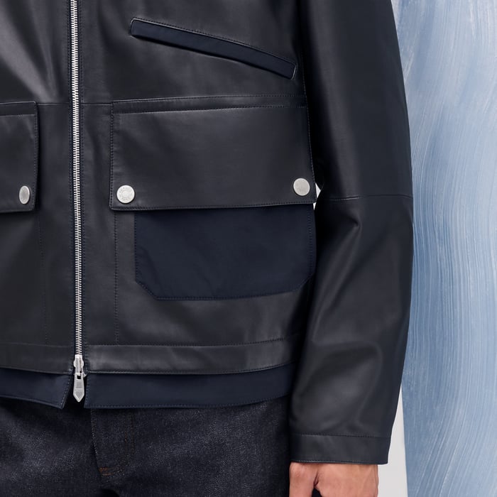 Marine Reversible Zipped Hooded Jacket With Leather Detail