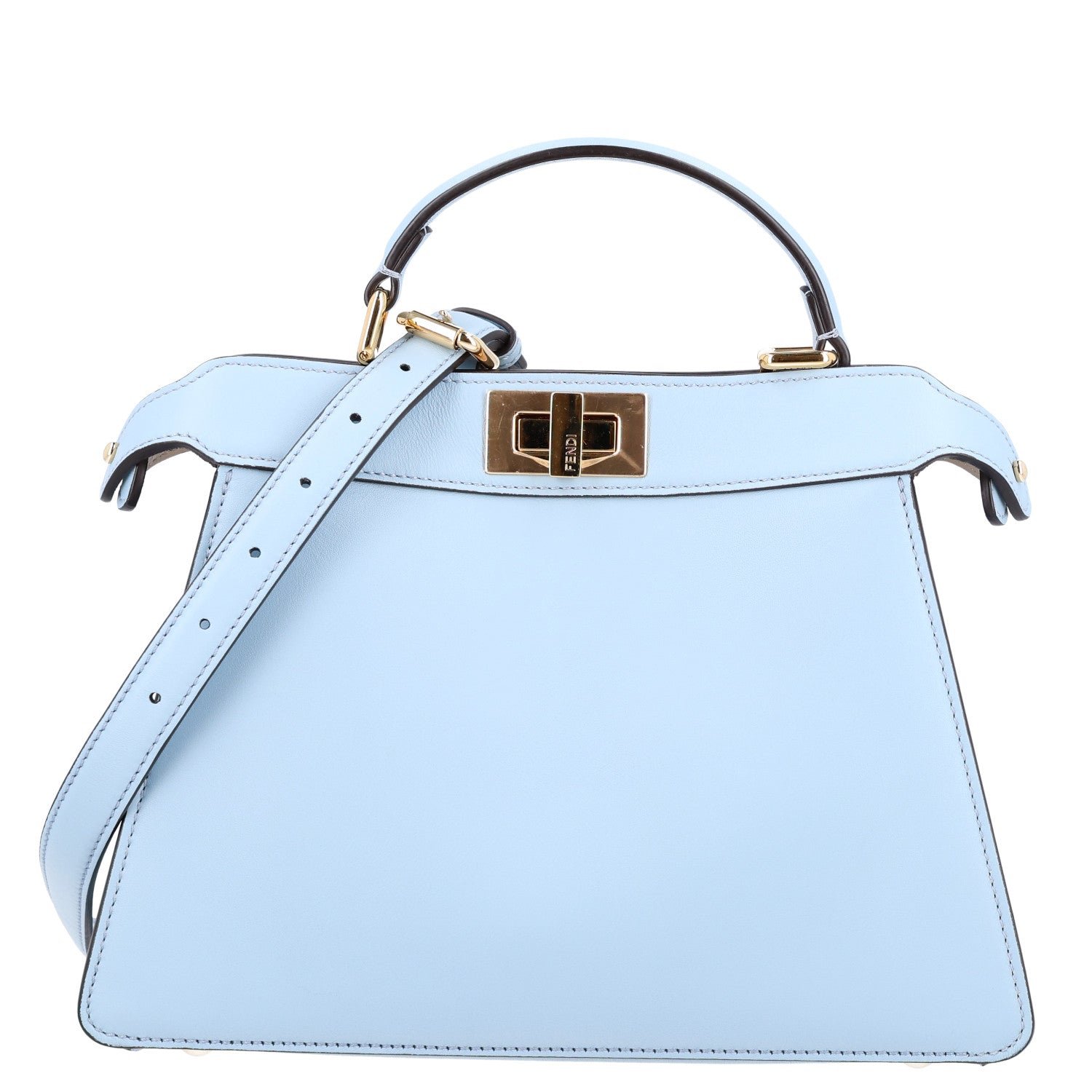 Fendi Vitello Seta Shiny Nappa Small Peekaboo I SEE U Satchel  Azzurro Baby Camelia