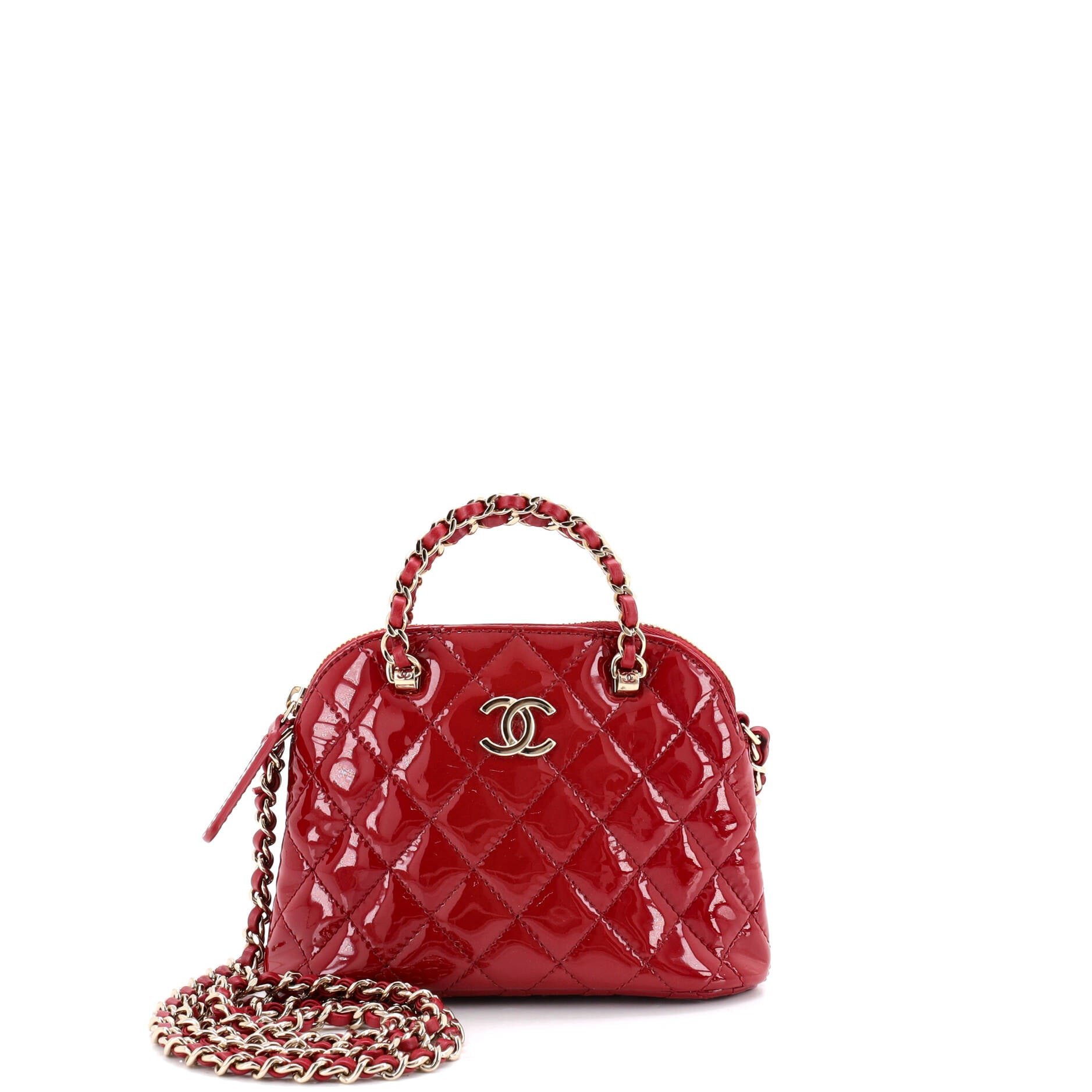 CC Dome Zip Crossbody Bag Quilted Patent Mini