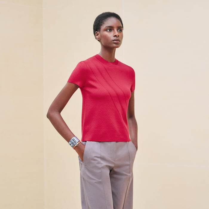 Rose Canneberge "Bandanas" Short-sleeve Sweater