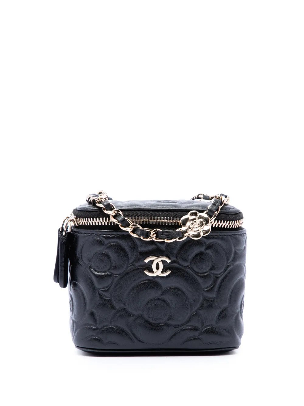 2021 Mini Camellia Embossed Lambskin Vanity Case With Chain crossbody bag