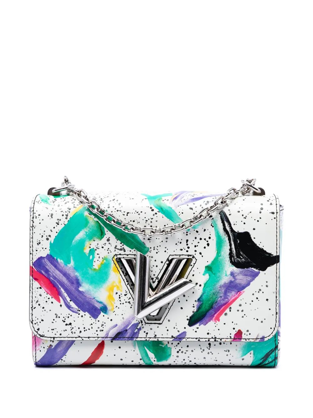 2019 Leather Splash Print Twist MM crossbody bag